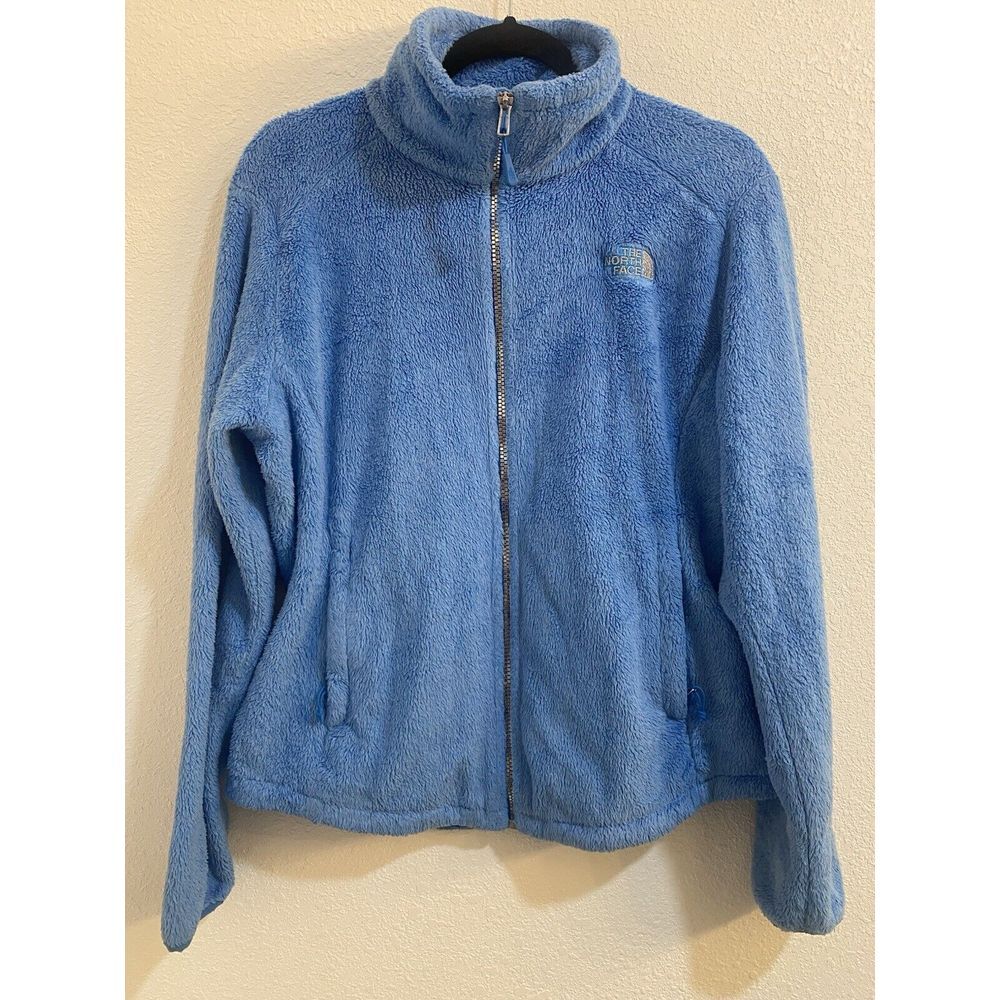 The North Face Full Zip Sherpa Fleece Sweater‎ Jacket Women M Blue Silver Zipper